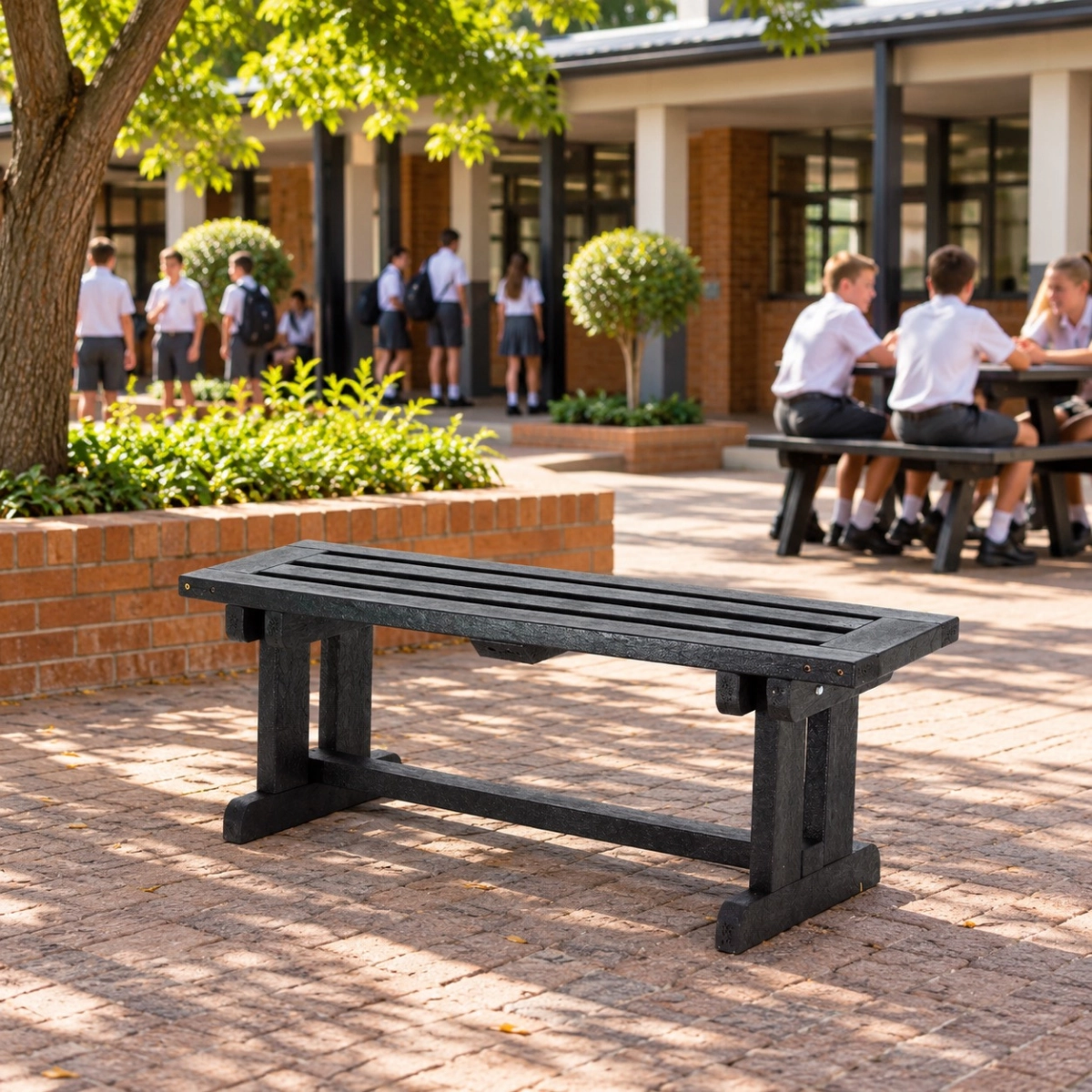 1.2m school bench black front - Green Plastic Wood