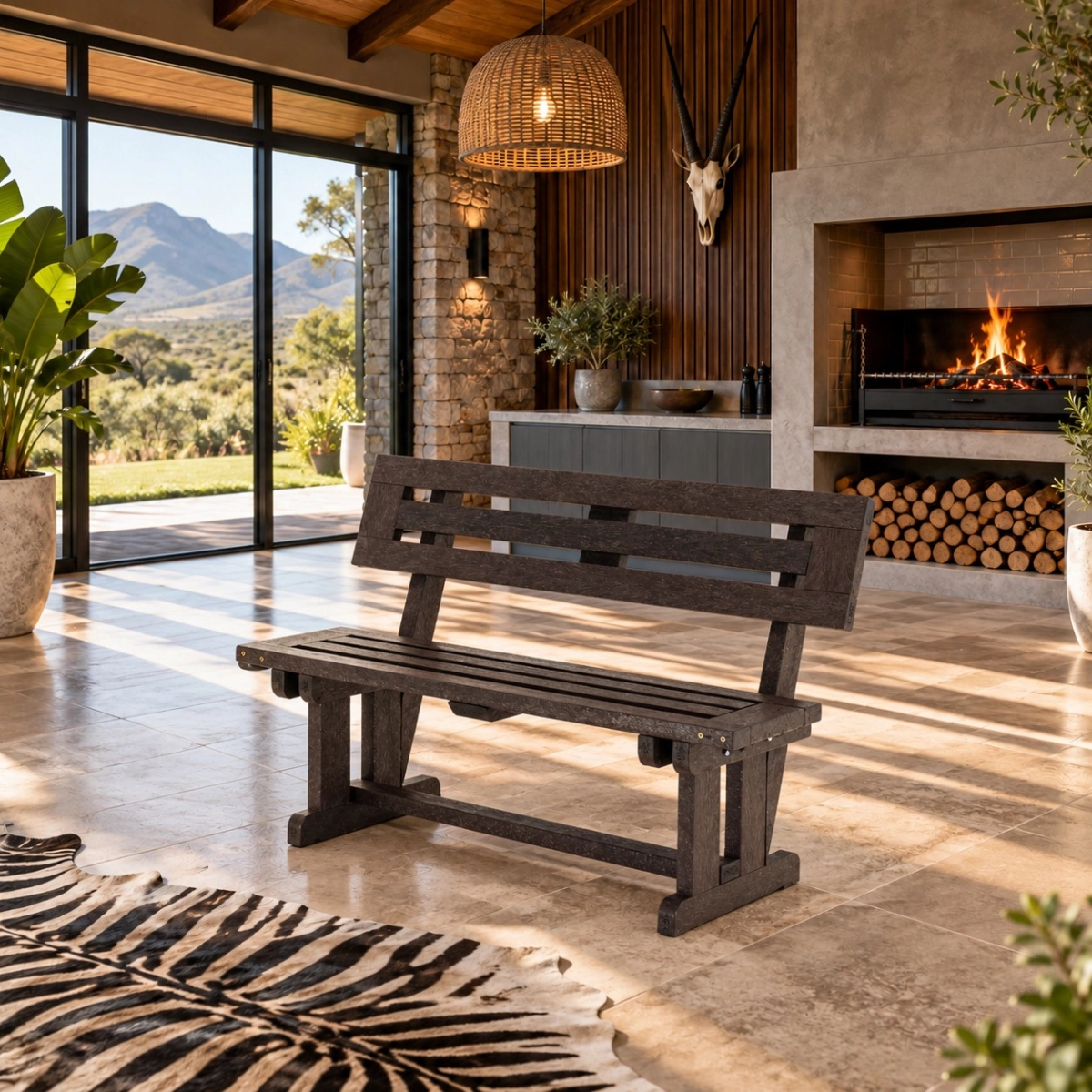 1200mm lapa bench with backrest front brown - Green Plastic Wood