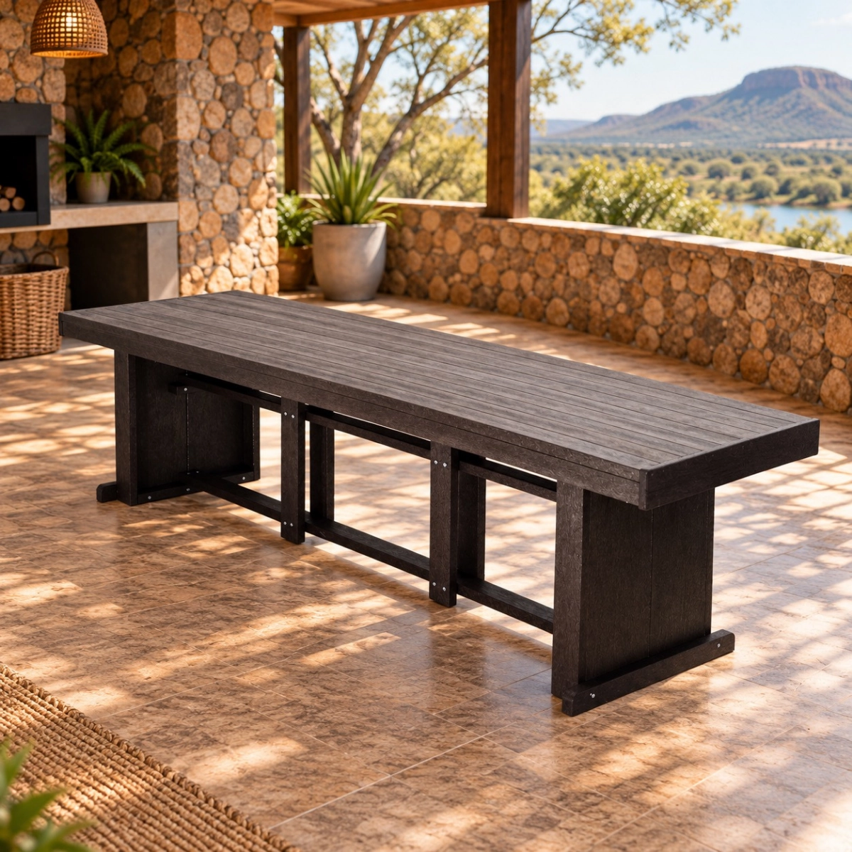 3000mm x 900mm rectangular patio table brown - Green Plastic Wood