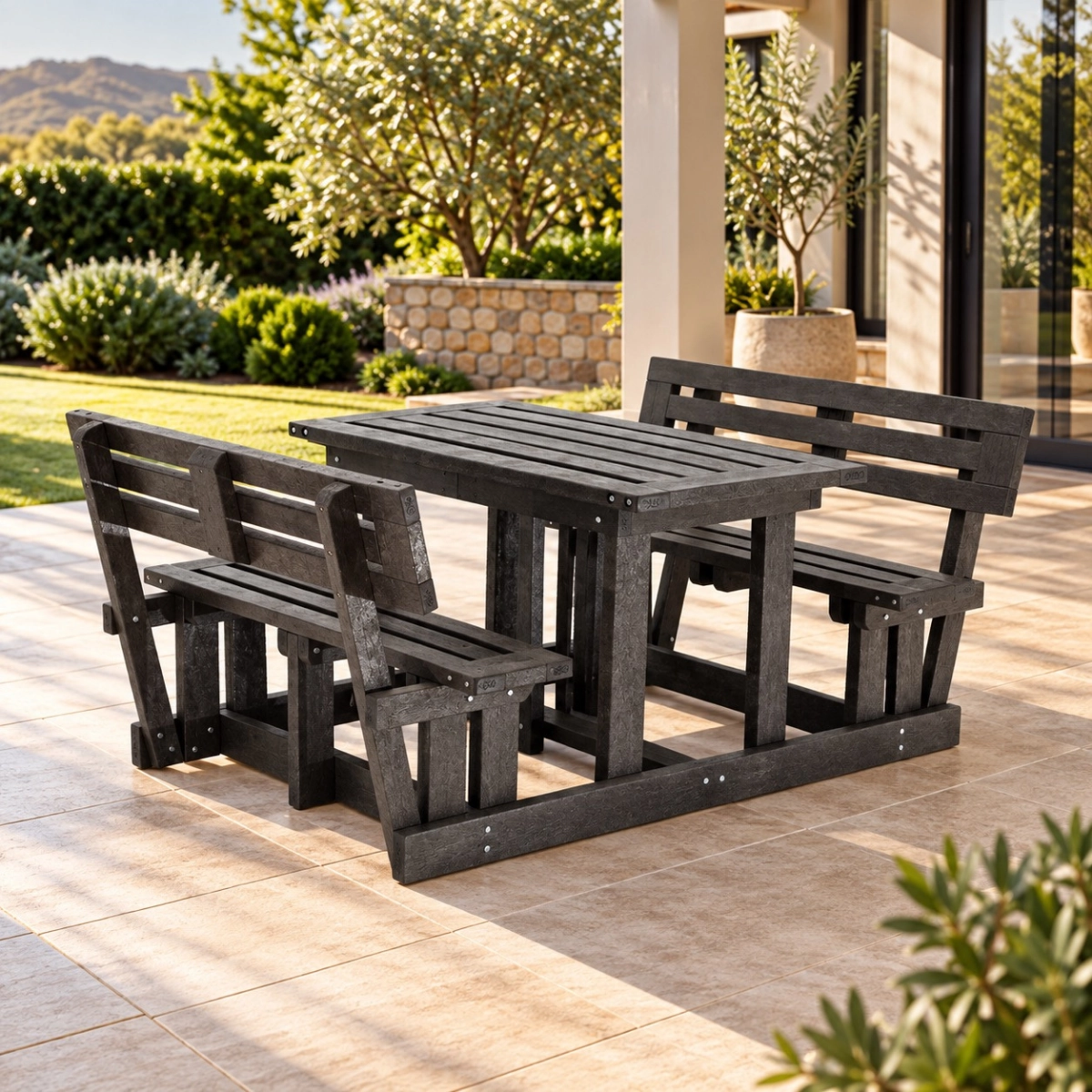 4 seater picnic set normal top with backrest - Green Plastic Wood