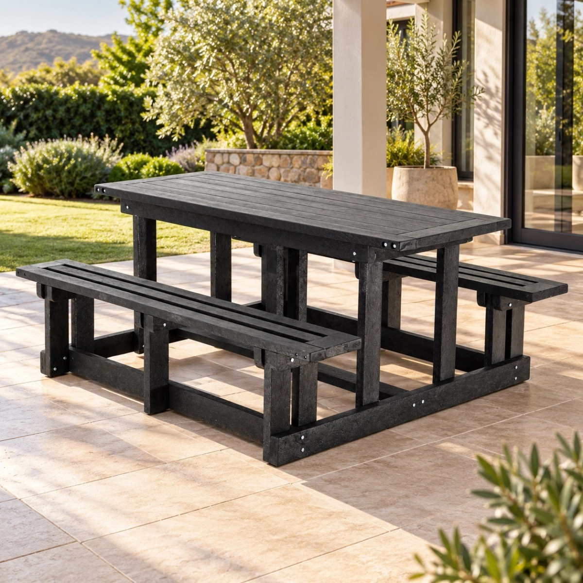 6 seater picnic set solid top - Green Plastic Wood