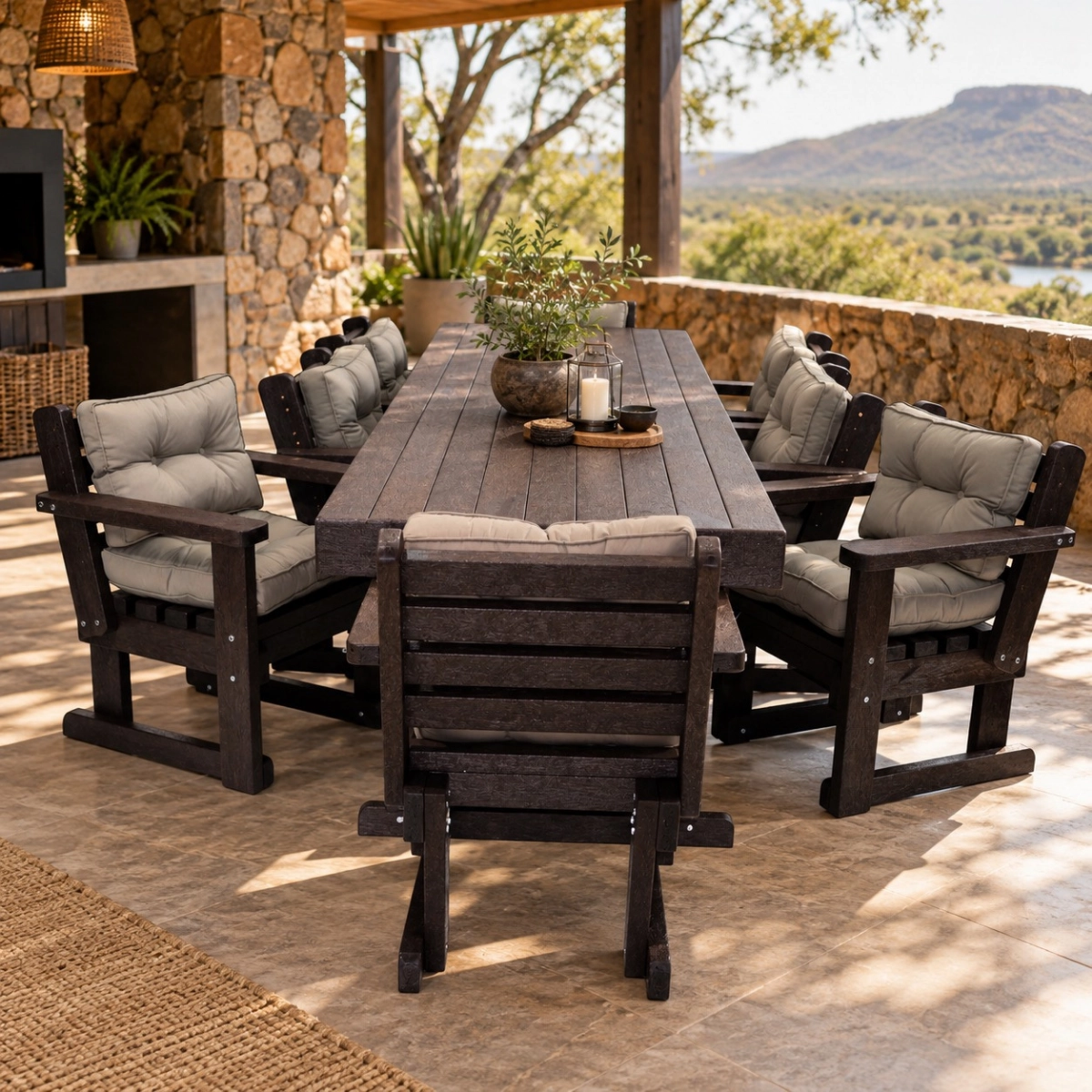 8 seater patio set brown with cushions - Green Plastic Wood