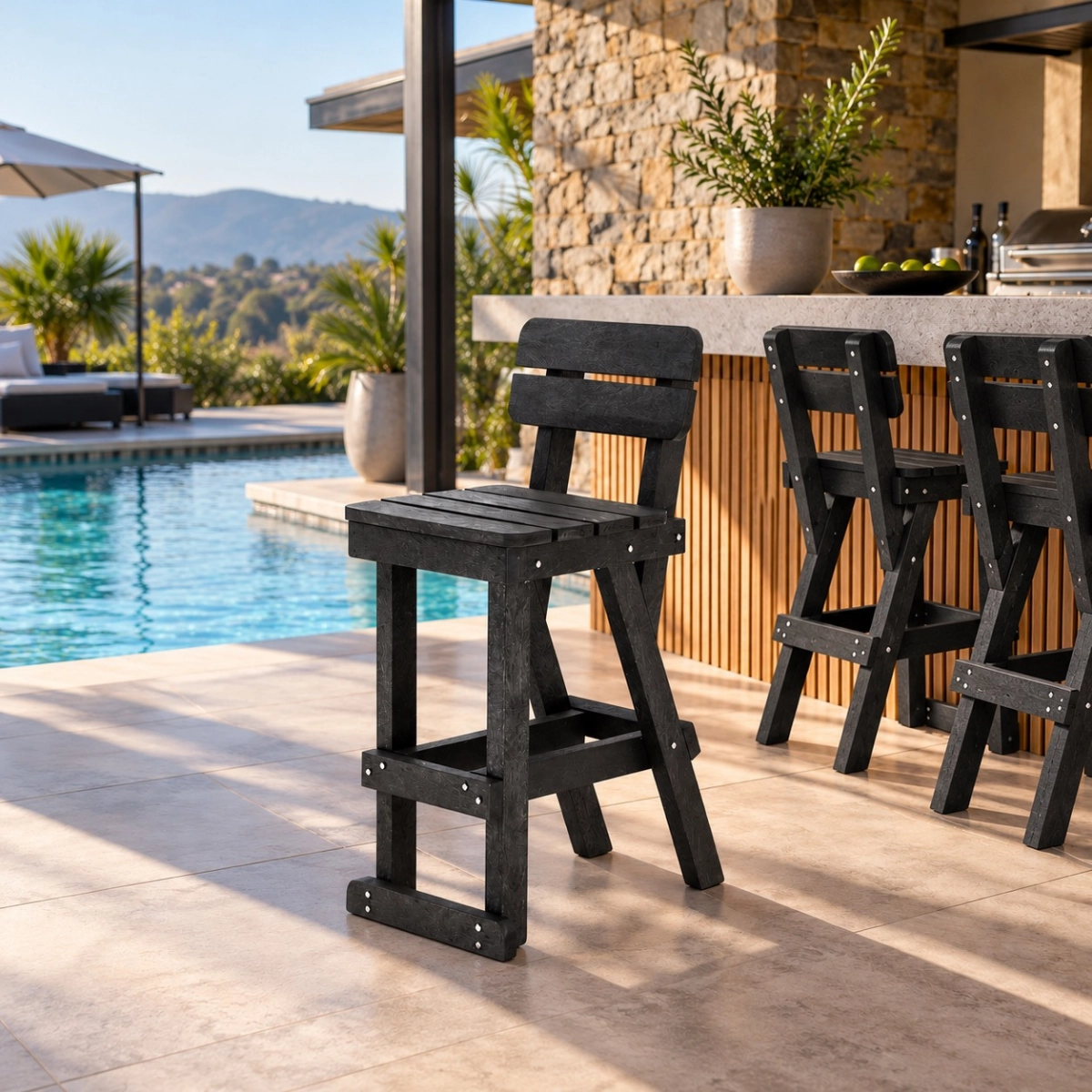 Bar stool only front view - Green Plastic Wood