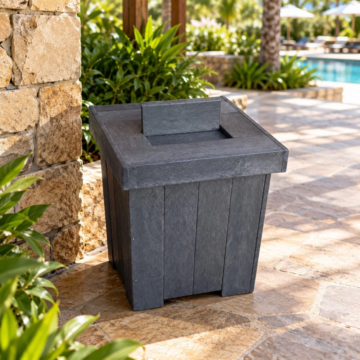 Large monkey proof square dustbin 600mmx600mmx750mm front brown - Green Plastic Wood