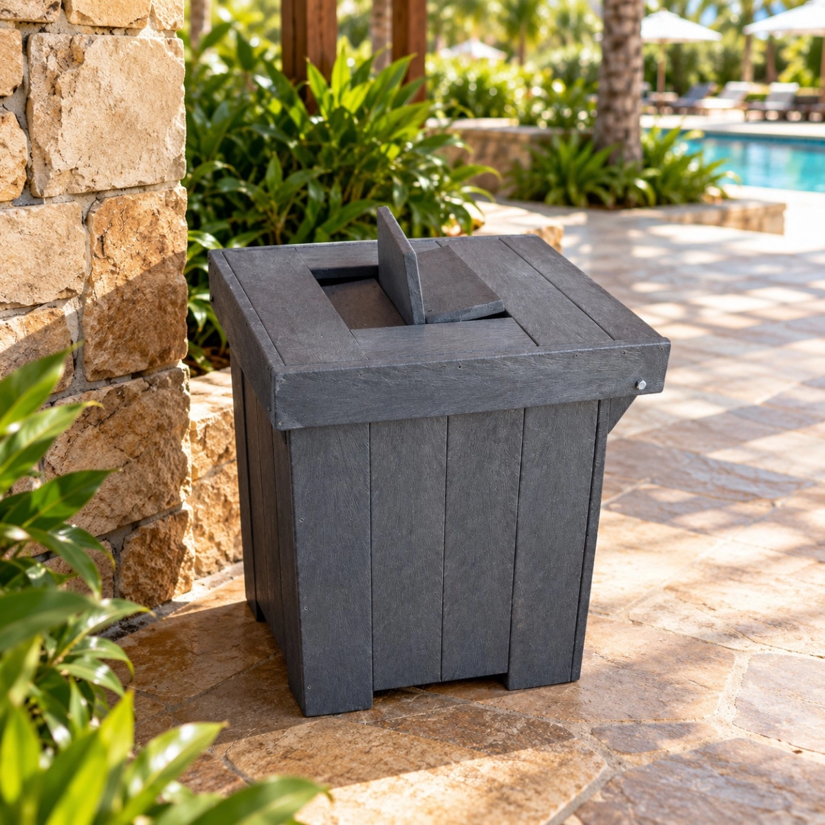 Large monkey proof square dustbin 600mmx600mmx750mm side brown - Green Plastic Wood