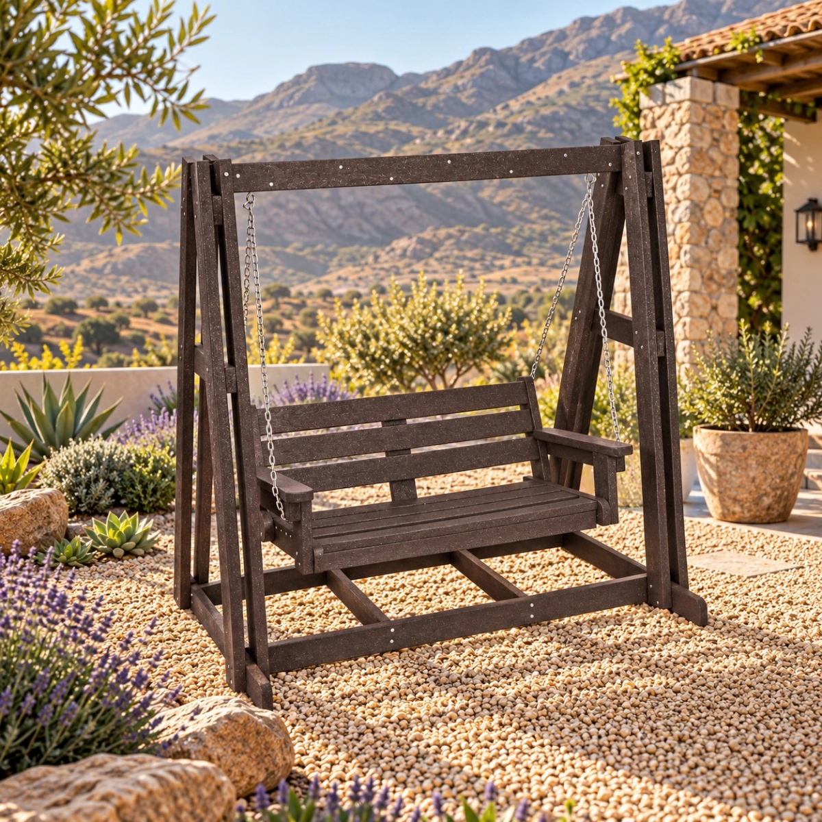Swing bench without roof brown - Green Plastic Wood